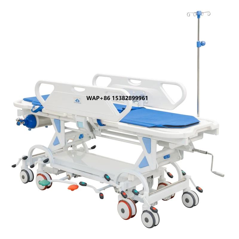 

MN-SD003 Hospital Emergency Stretcher Cart with Adjustable Height Transfer Bed Manual ABS Exchange Stretcher