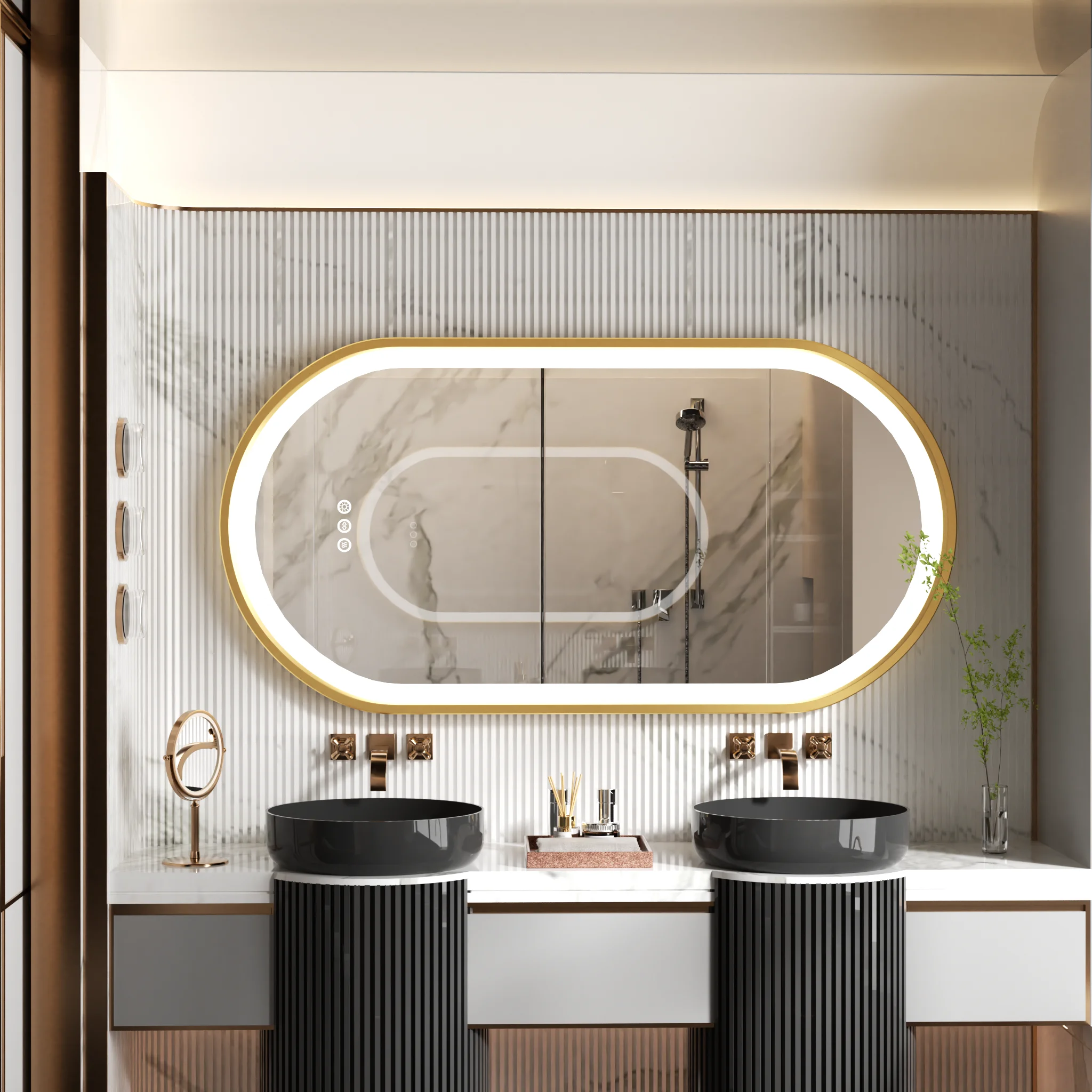 Large LED Oval Bathroom Mirror with Stepless Dimmable Lighted Vanity Mirror for Wall Mounted Vanity with Frame Anti-Fog Memory