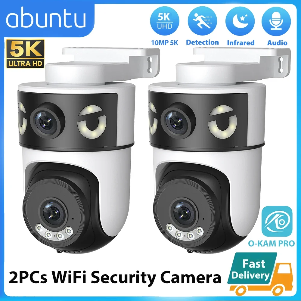 

Комплект из 2 PTZ Wi-Fi камер безопасности 10 МП 5K с двумя объективами и двумя экранами, уличная камера видеонаблюдения для дома, HD ночное видение, аудио, O-KAM PRO