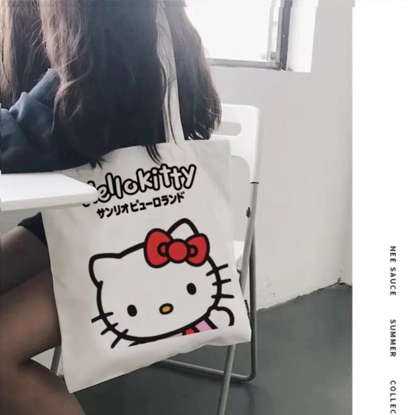 Sanrio Women Bag Hello Kitty Shoulder Bags Casual Large Capacity Shopper Canvas Letter Fashion Harajuku Handbag Tote Bag