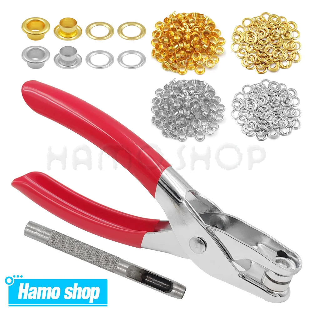 4mm/6mm/12mm Eyelet Grommet Install Plier With 100 Sets Eyelet Metal Hole Ring For DIY Leathercraft Shoes Belt Cap Bag Clothes
