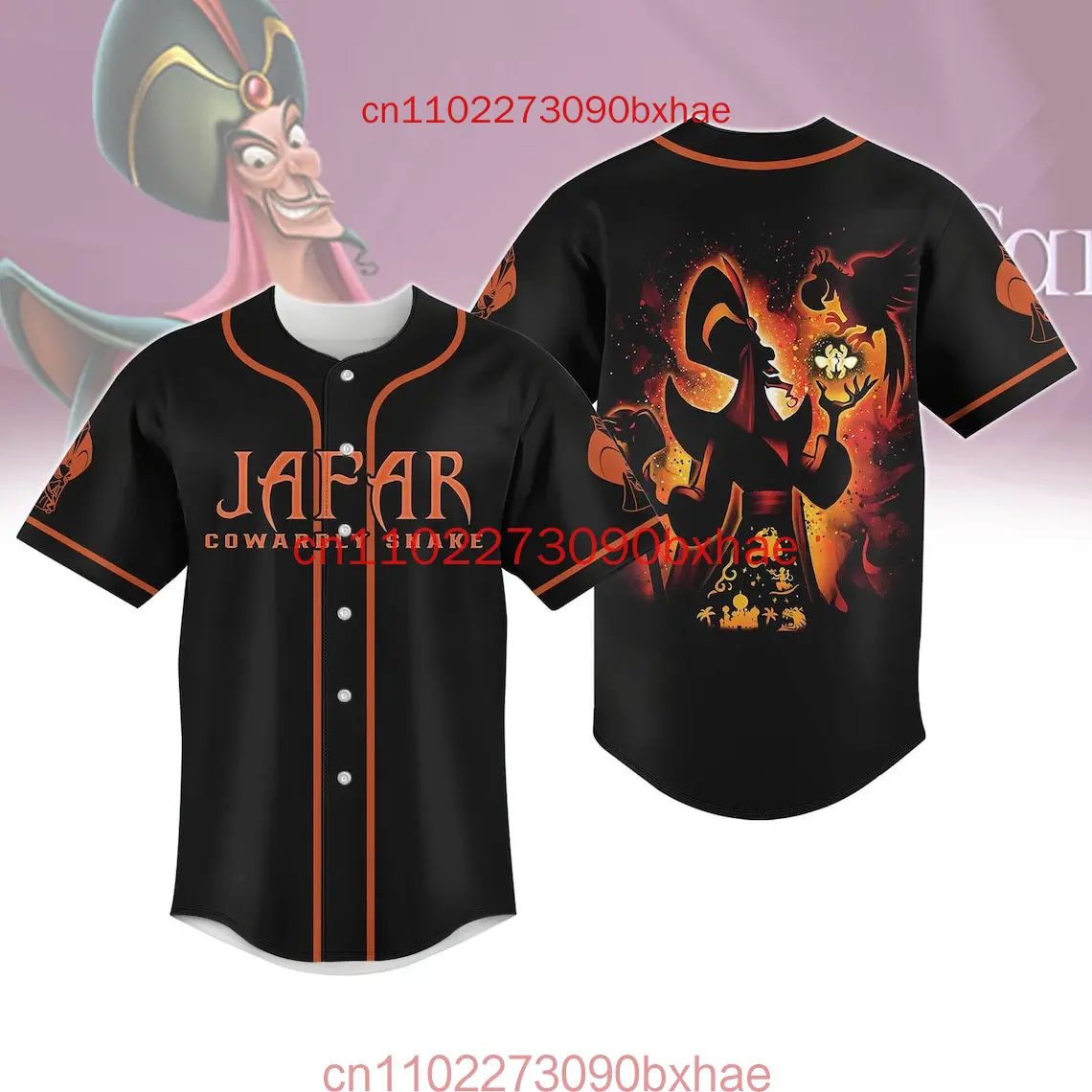 

New Vintage Disney Jafar Aladdin Jersey 3D Print Custom Disney Halloween Baseball Jersey Children's And Adult Sports T-shirts