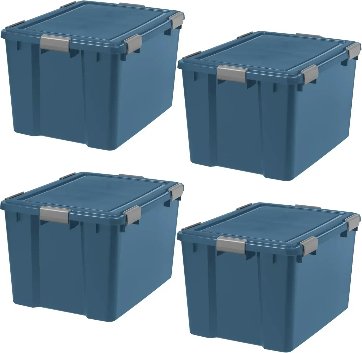 

WeatherPro 74 Qt Eco-Friendly Storage Bins with Lids, 4 Pack, BPA-Free Plastic Gasket Box with Tight Latch and Seal, Stackable