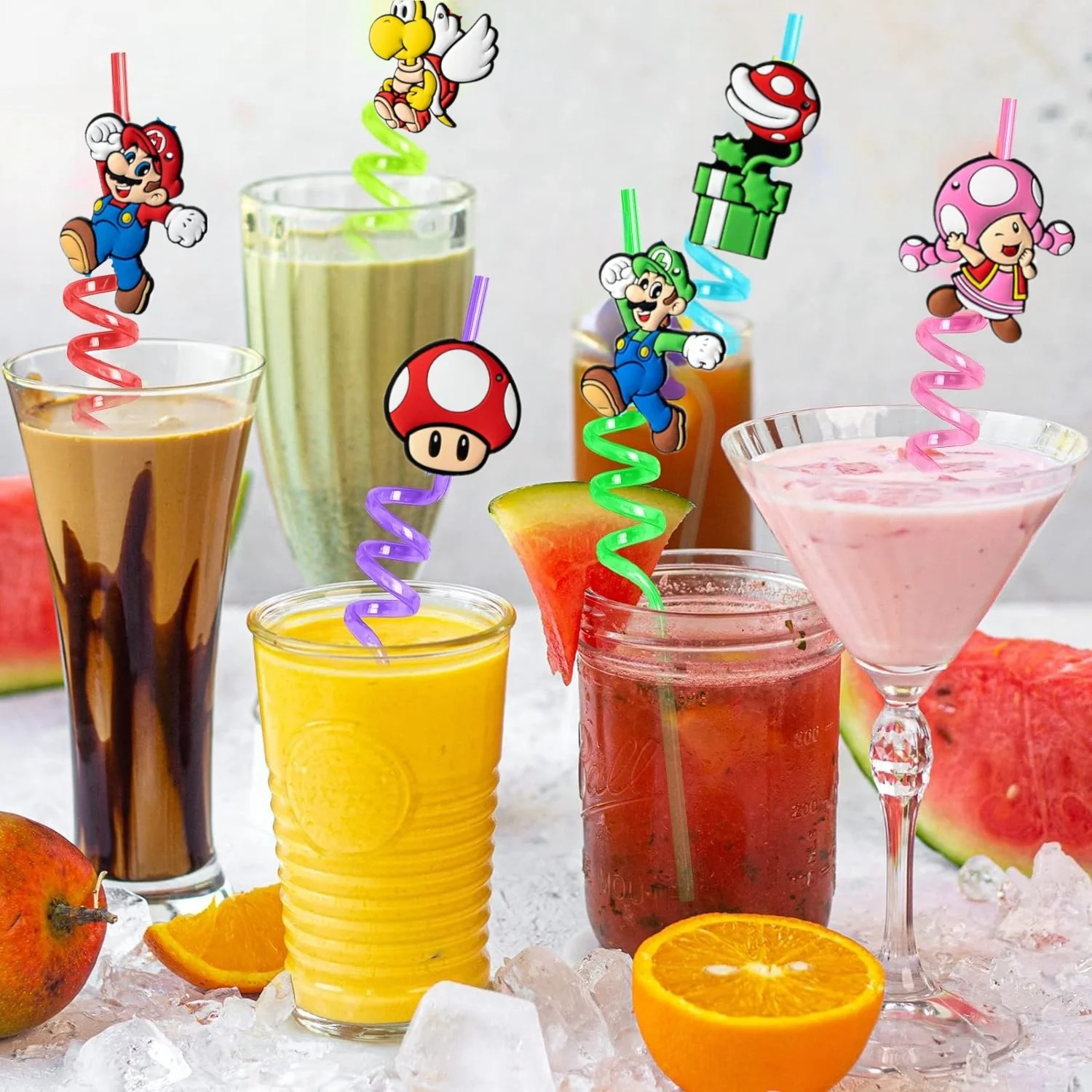 Super Mario Bros Party Decoração Palhinhas Reutilizáveis, jogo de desenhos animados Kawaii, Feliz Aniversário, presentes de brinquedo para crianças