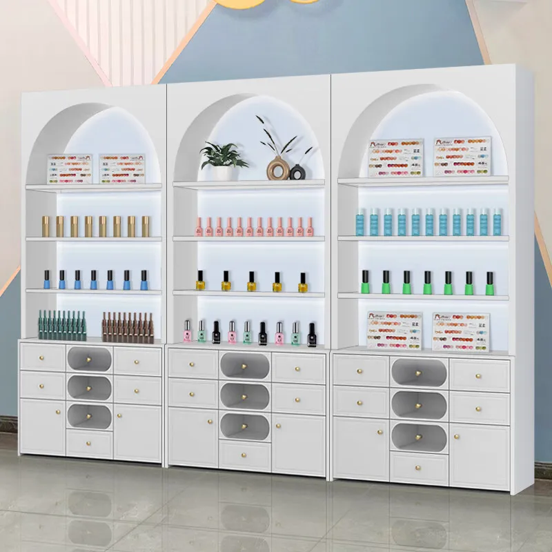 Modern Design Wood Nail Salon Display Cabinet for Beauty Salons Gel Nail Polish-Mall Bathroom Dining Use-Durable Eco-Friendly