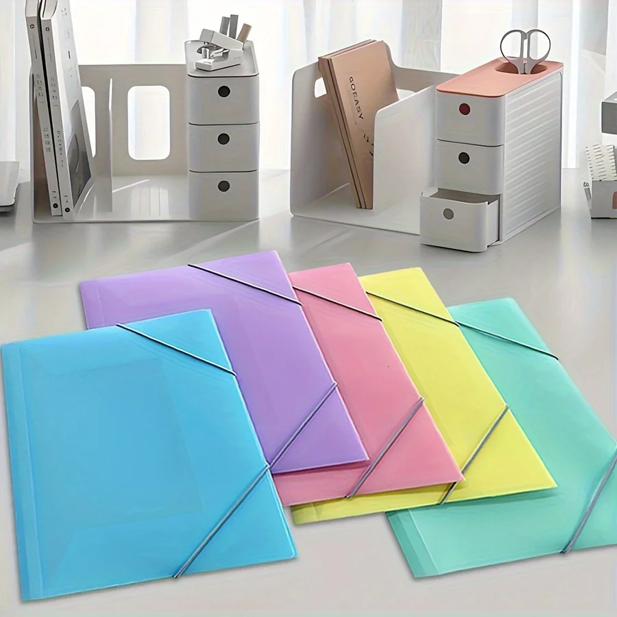 1Pc/5pcs A4 Office Project Binder with Elastic Closure - Large Capacity, Elastic Cord File Bag, Drawstring Document Pouch,