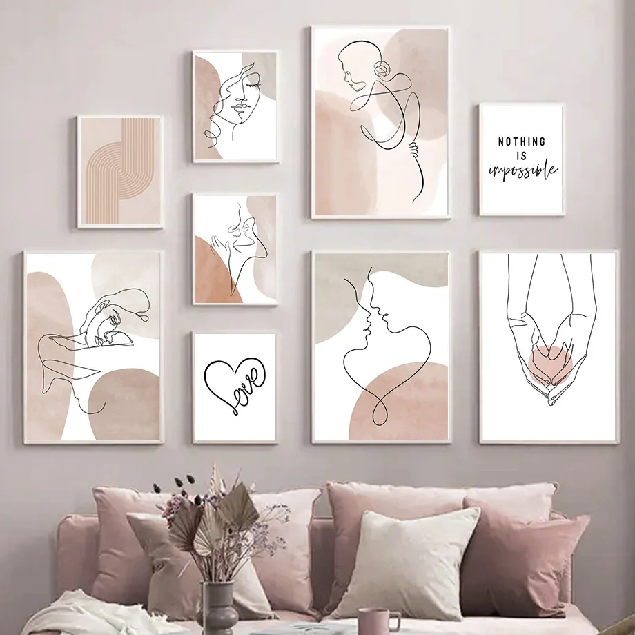 Abstract Figure Lovers Canvas Painting Wall Art Bohemia Modern Line Poster and Print Minimalist Picture Home Interior Room Decor