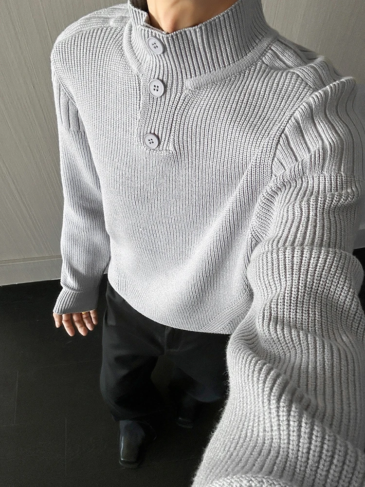 

Мужской трикотаж с воротником Генри, повседневный, свободный крой, осенняя мода, удобный, длиной до середины и кражи, све