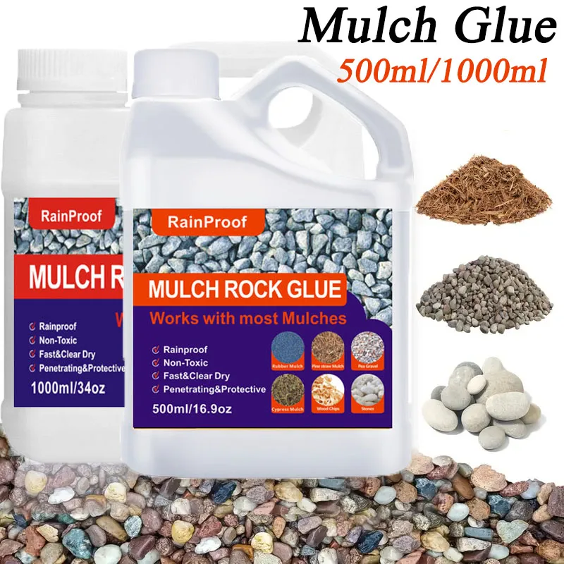 500ml/1000ml Mulch Glue Rainproof Non-Toxic Fast & Clear Dry Penetrating & Protective For Bark Stones Pine Straw Paths Patios