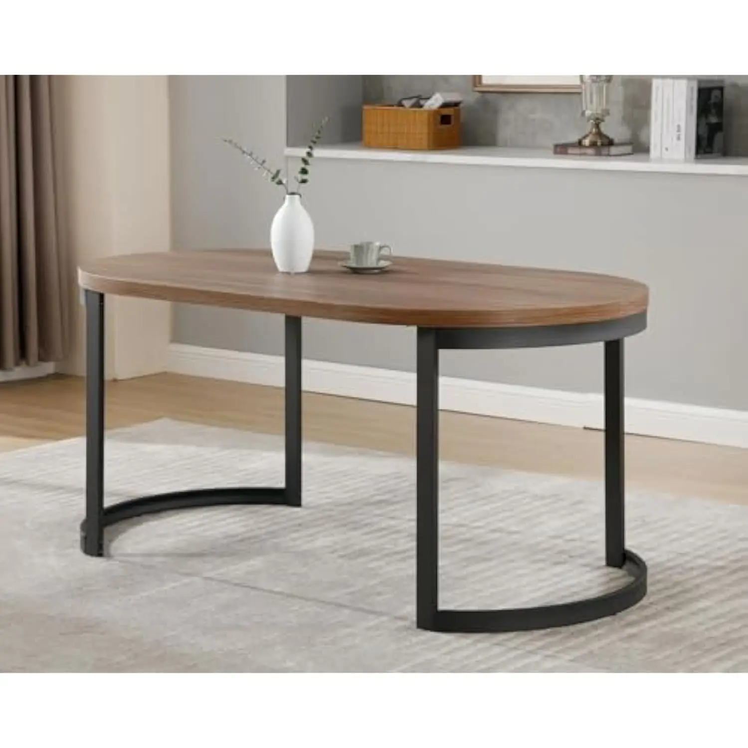 

Mid Century Modern Round Dining Table for 4-6 People, 63 Solid Wood Curved Kitchen & Dining Room Table, Rustic Dinner Table for