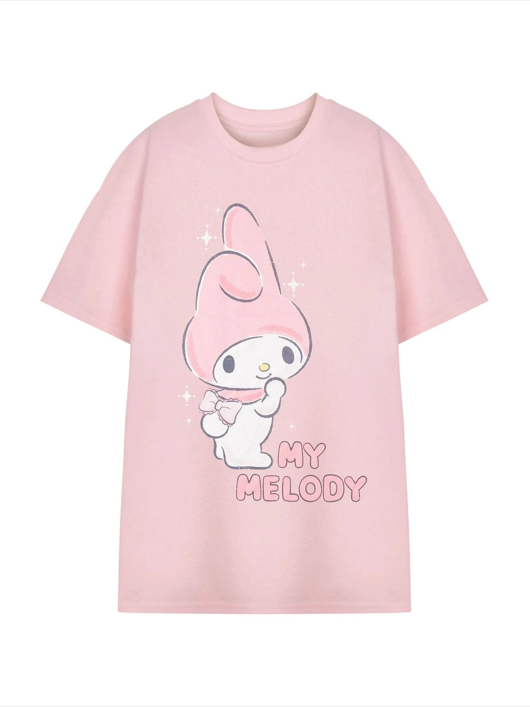 Hello Kitty My Melody Vintage Distressed T-Shirt Pink Oversized Sanrio Cartoon Graphic Cotton Men Women Kids Short Sleeve Tee