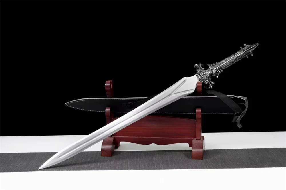 Unique Battle Sword Handforged Sword Performance High Manganese Steel Blade Alloy Handle Fittings Full Tang Nice Leather Sheath