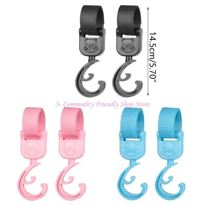 85AE خطاف لعربة الأطفال لأكياس التعليق منظم حقيبة الحفاضات 360 خطاف دوار للكرسي المتحرك ملحقات مريحة #6