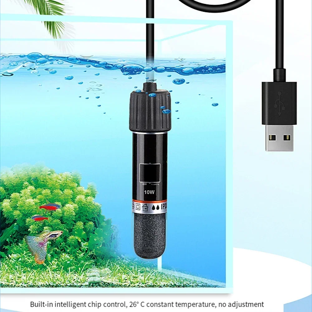 10W Temperature Thermostat Heater Rod USB Mini Aquarium Heating Rod For Small Fish Tank 26°C Aquarium Heater