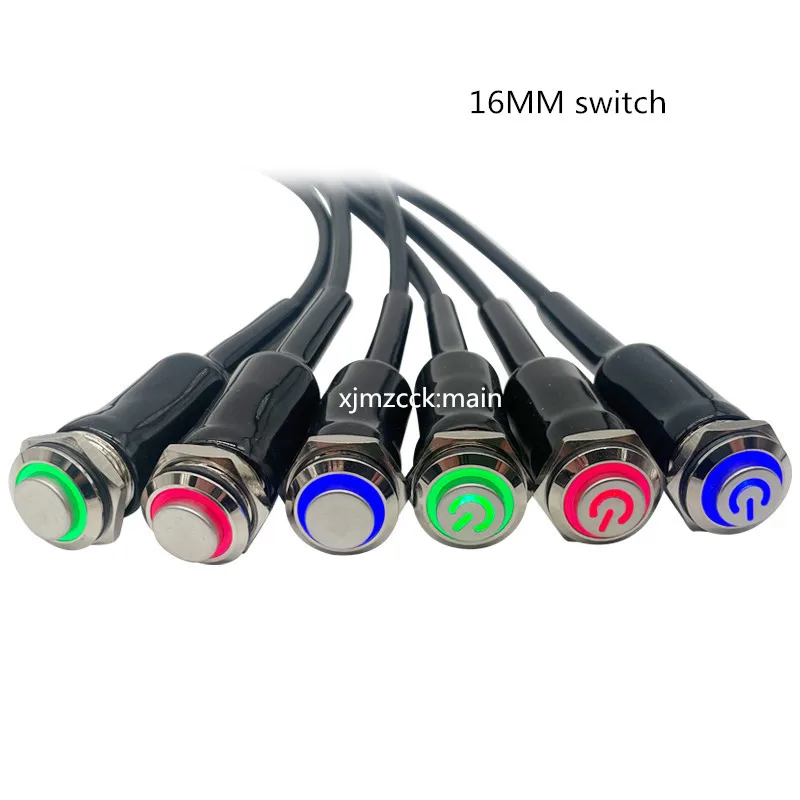

motorcycle 16MM Waterproof Metal Push Button Switch LED Light Momentary Latching Car Engine Power Switch Red Blue White green