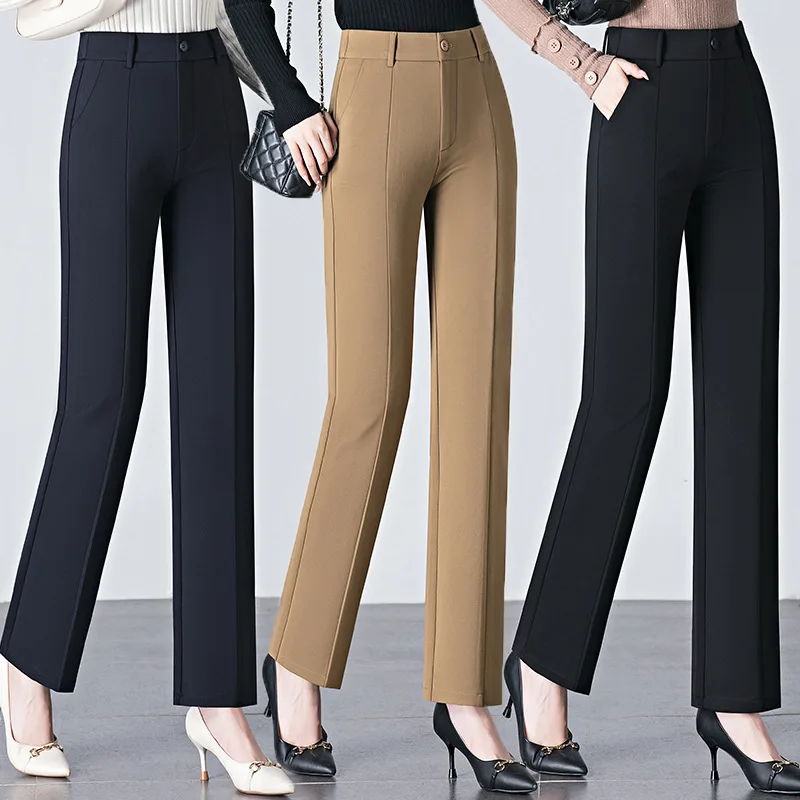 Women\'s Straight Leg Trousers with Pockets, 2024 New Fall Loose Fit Office Work Pants That Flatter and Slim