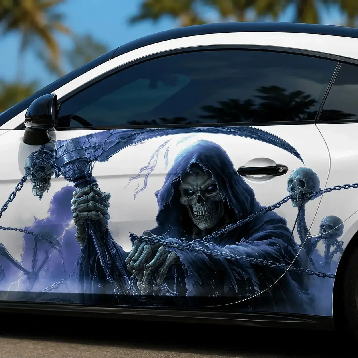 2pcs Grim Reaper Skull Car Side Graphic Vinyl Wrap Decal Sticker