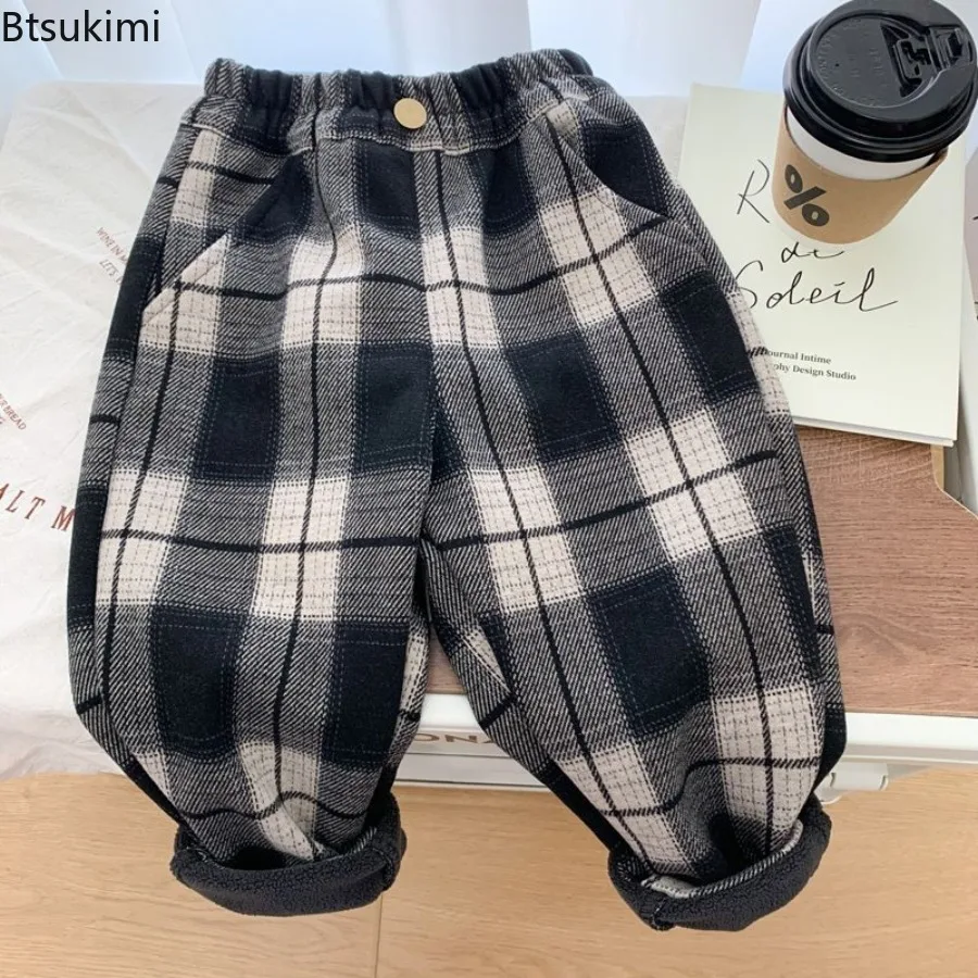 Winter New Boy's Thick Pants Kids Plus Velvet Warm Trousers Children Padded Cotton Long Pants Autumn Casual Sports Pants 2-10Y