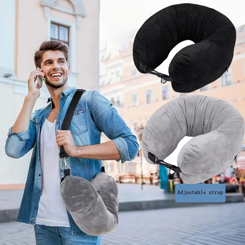 BOLTIFY2026 Fillable U-Shaped Travel Neck Pillow Velvet Cover Storage Bag - Comfortable For Airplane Car Office