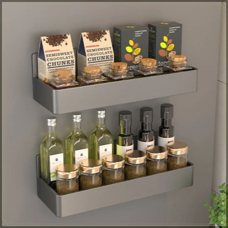 Magnetic Kitchen Spice Rack Punch Free Wall Mount Strong Load Bearing Multifunctional Kitchen Condiment Storage Organizer