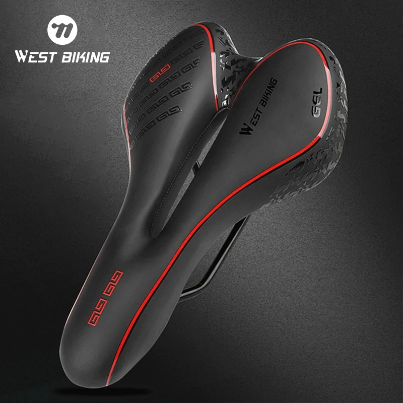 WEST BIKING Comfortable Gel Bicycle Saddle Ergonomic MTB Mountain Road Bike Seat Non-Slip Shock Absorbing Soft Cycling Cushion