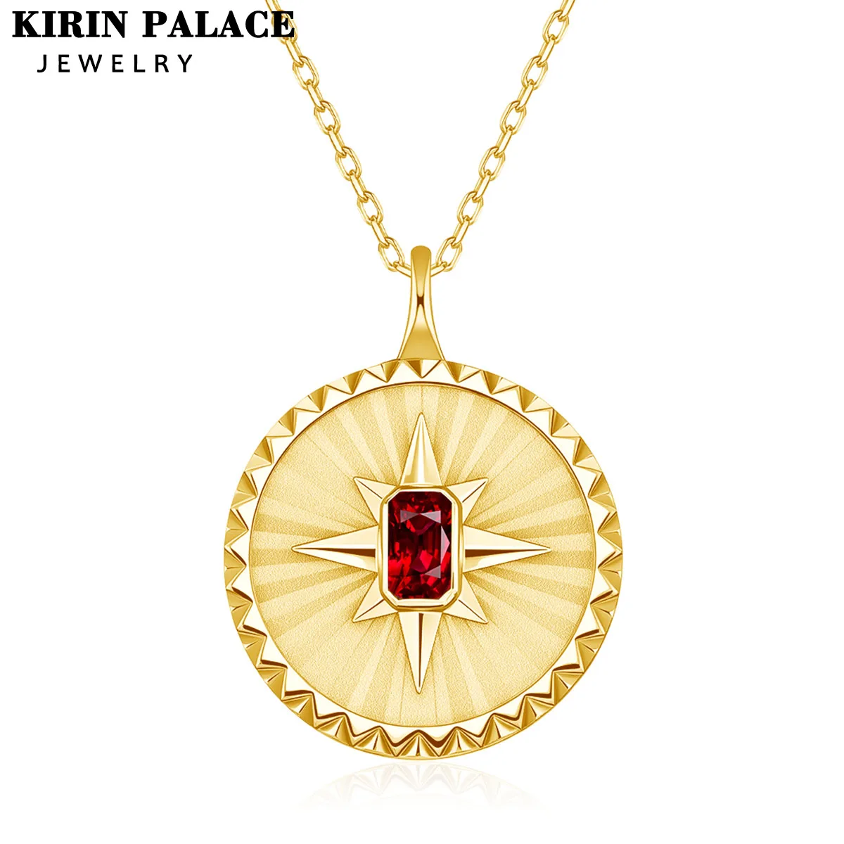 

925 Sterling Silver 18k Gold Plated Necklace Garnet Star Pendant Vintage Fashion Personalized for Women Banquet Jewelry Gifts