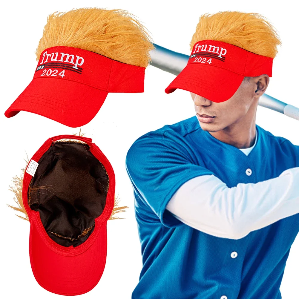 Trump Hats 2024 Donald Trump Make America Great Again Baseball Cap with Hair Sun Protection Men Women Adjustable Visor Cap