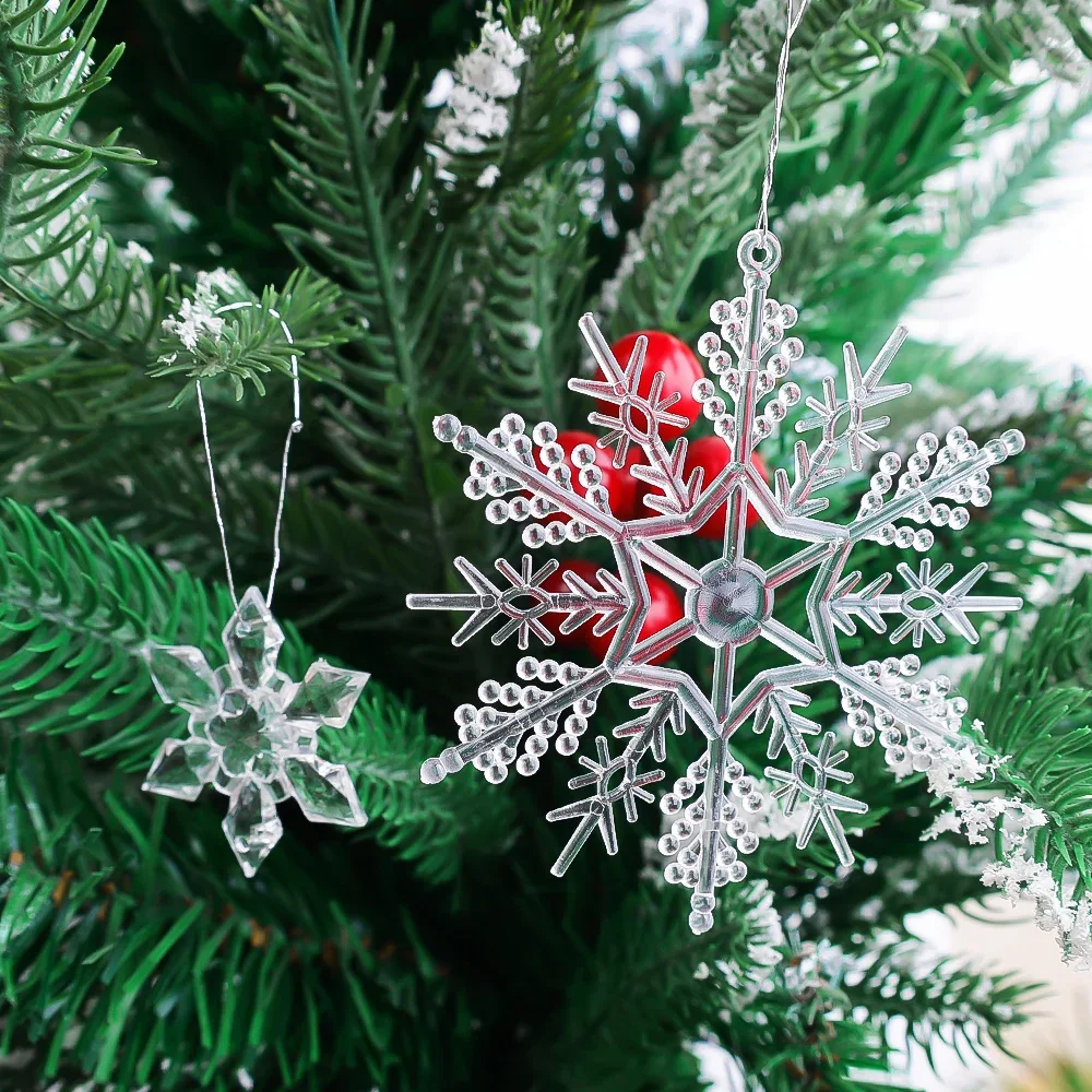 36-5Pcs Crystal Snowflake Icicle Transparent Christmas Ornaments Xmas Tree Hanging Pendants Holiday New Year Party Decorations