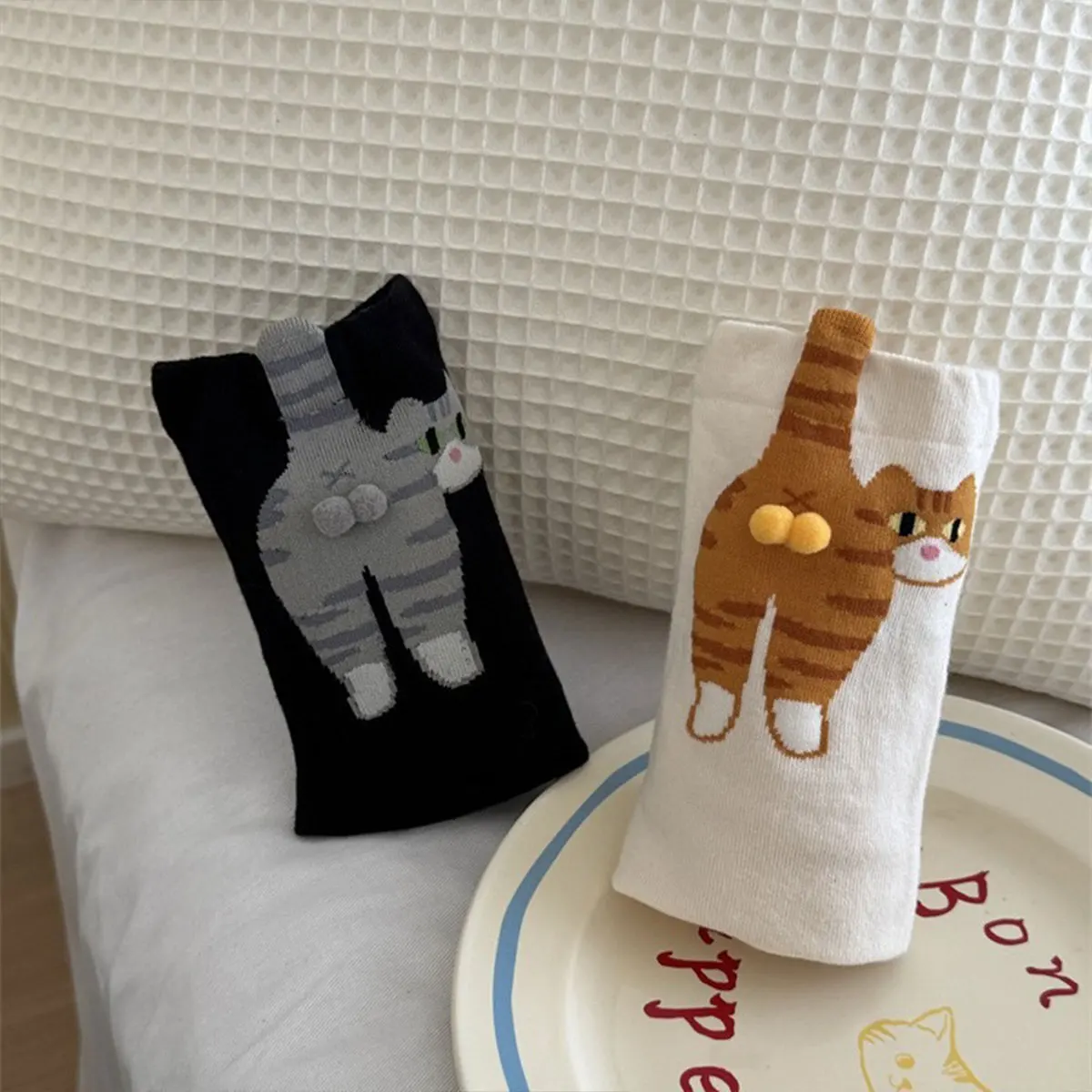 4 أزواج من الجوارب اللطيفة على شكل قطة كرتونية للنساء |   جوارب صغيرة ناعمة وجيدة التهوية، جوارب كاجوال - سلسلة جورب ممتعة