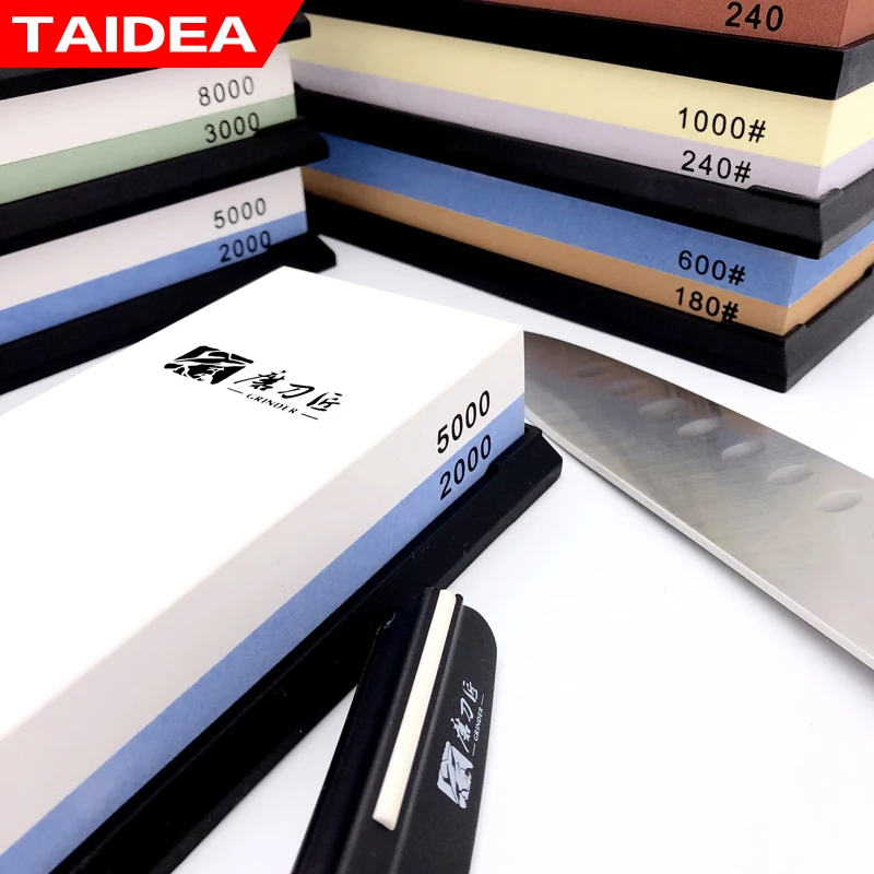 TAIDEA Double sided Whetstone sharpening stone Angle guide Kitchen sharpening system knife sharpener 180-8000# white alundum