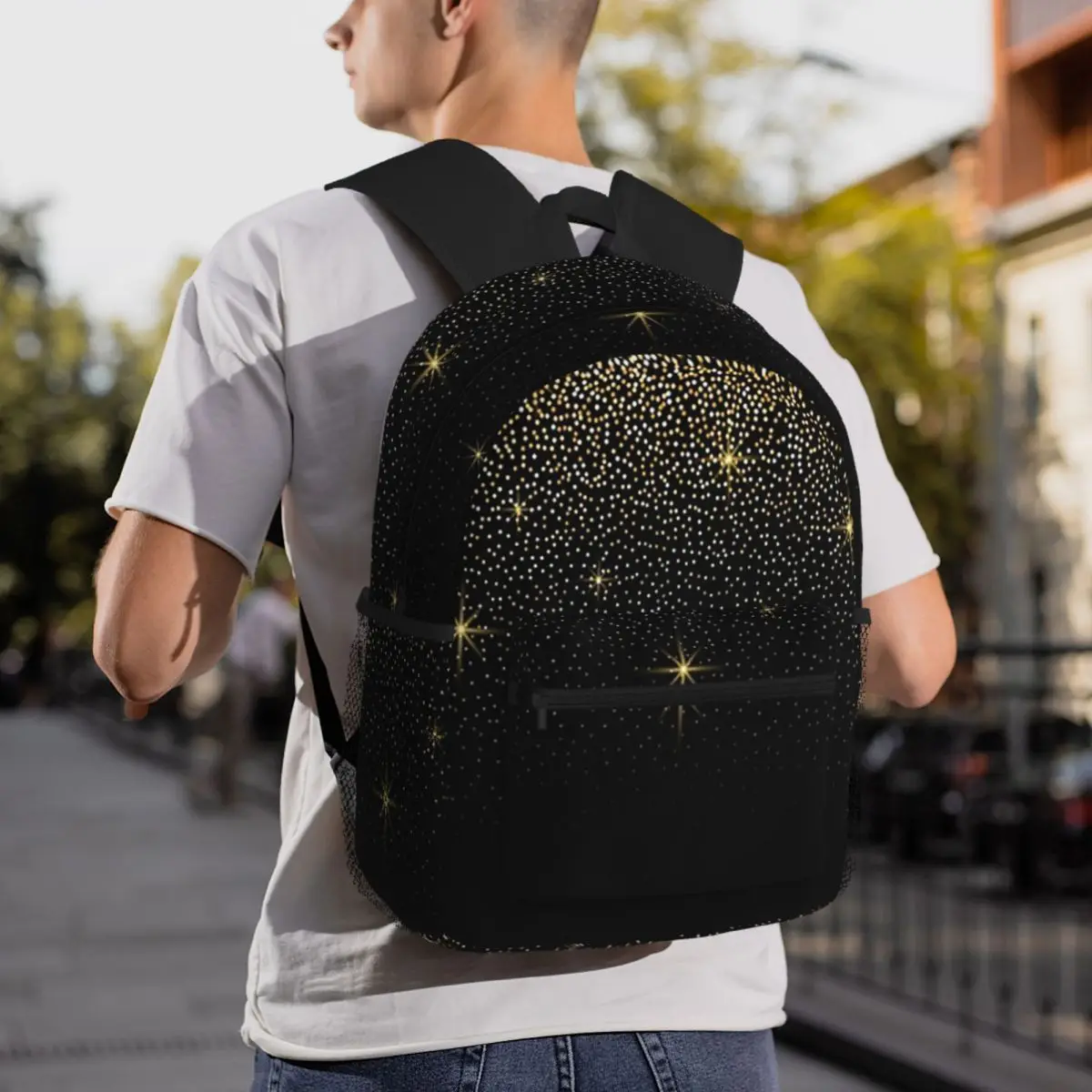 Black And Gold Glitter Pattern Backpack Student BookBag Children School Bag Laptop Shoulder Bags for Men Women