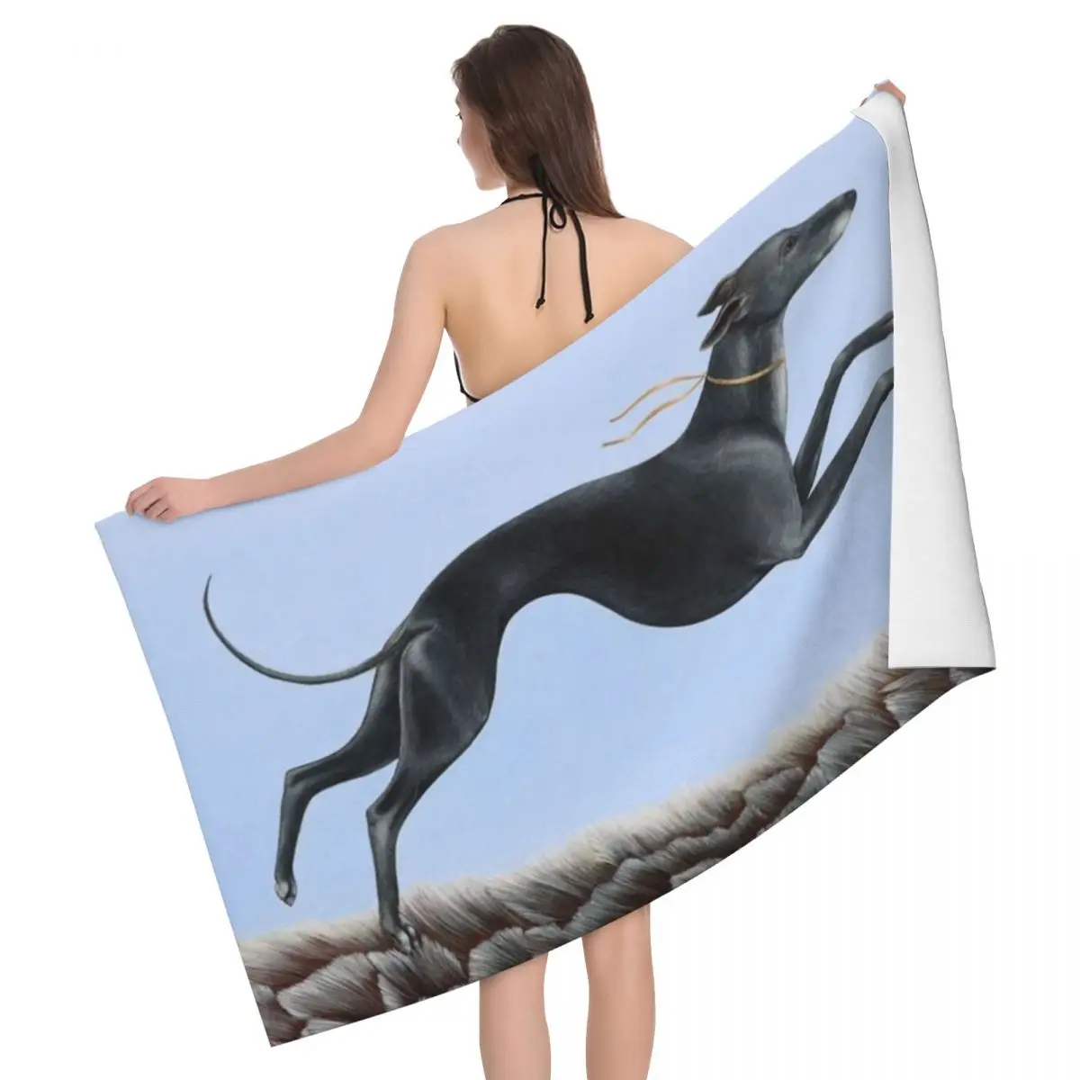 

Custom Greyhound Jumping Beach Towel Whippet Sihthound Dog Breathable Microfiber Pool Towels