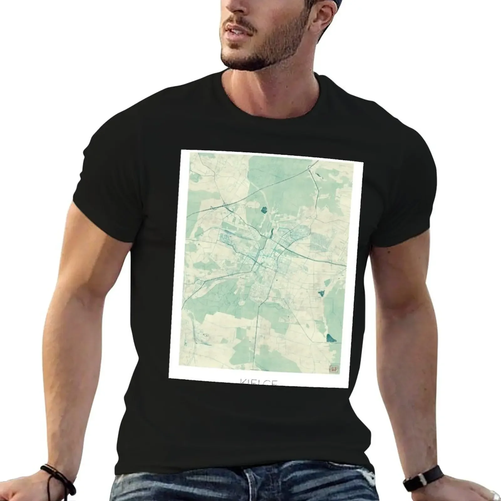 

Kielce Map Blue Vintage T-Shirt funny meme t-shirts Aesthetic clothing t shirt men 100℅ cotton