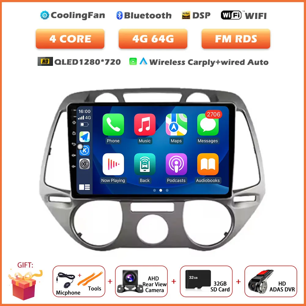 Android 16 Auto Wireless Carplay voor Hyundai i20 2008-2012 autoradio stereo multimediaspeler navigatie touchscreen tools - afbeelding 1