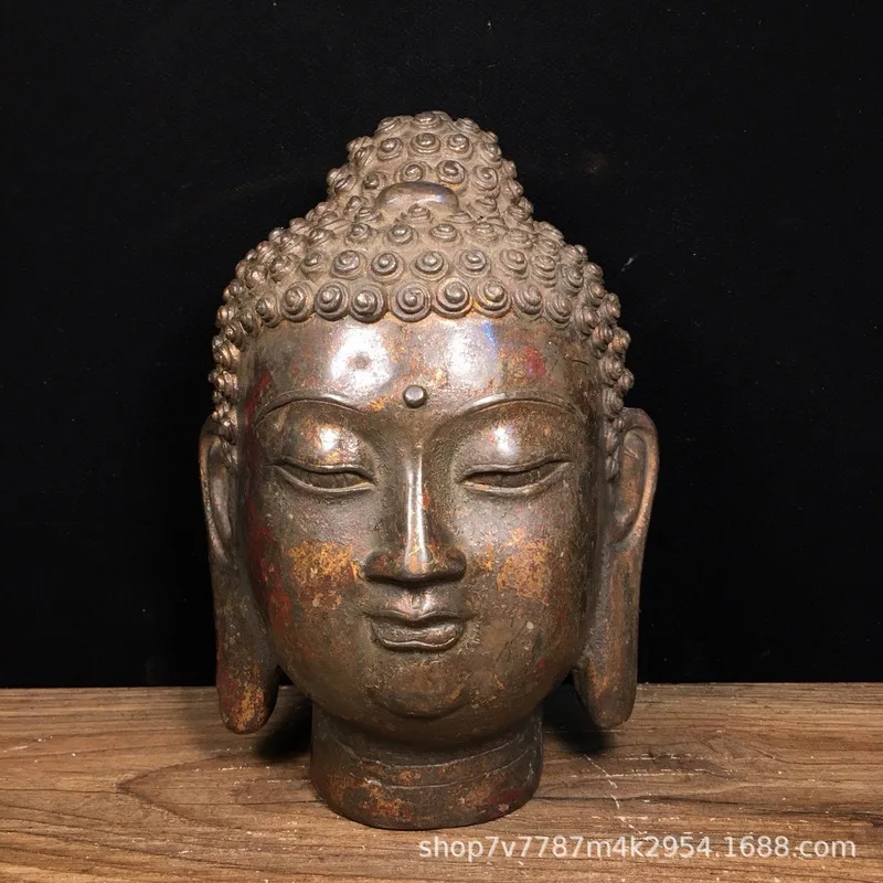 Brass Craftwork: Bronze Compassionate Buddha Head, Decorative Ornament for Home Living Room