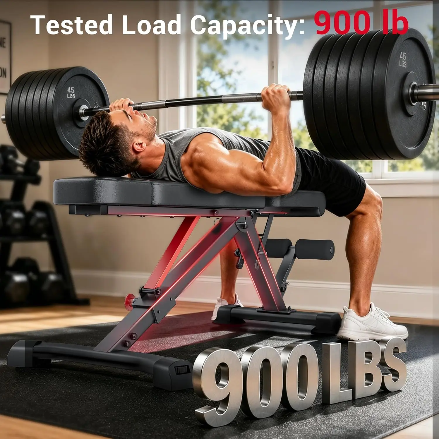 Sturdy Foldable Adjustable 900Lb Weight Bench Home Gym