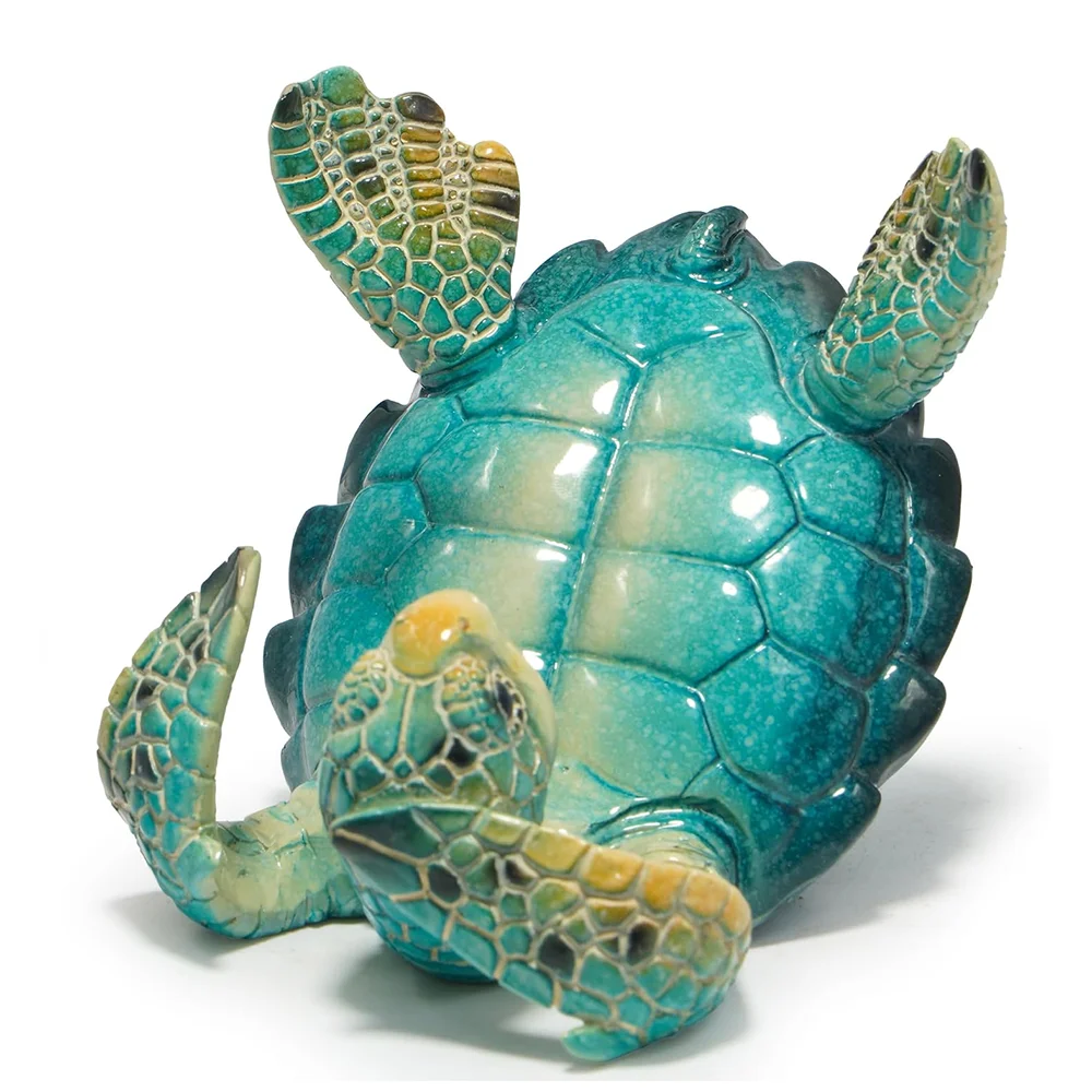 Hodao Resin Sea Turtle Figure Phone Holder, Cute Upside-Down Ocean Turtle Smartphone Stand with Glossy Teal Shell, Coastal Nautical Desk Decor for Home Office, Bedroom, Living Room, Shelf and Beach House, Marine Life Accent and Gift for Turtle Lovers