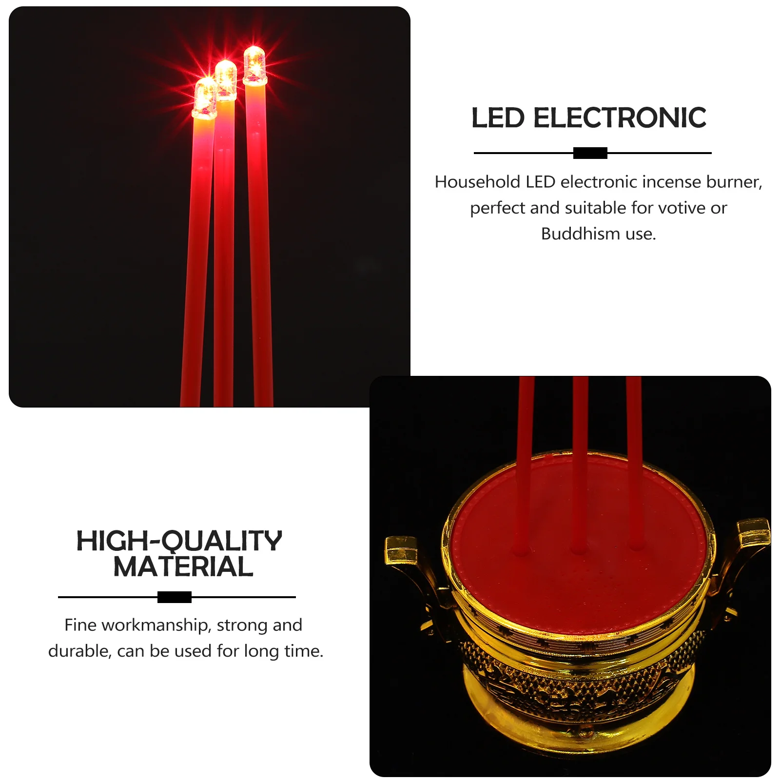 

Retro LED Electronic Censer Fine Workmanship Strong Long Time Use Daily Decoration LED Buddha Censer Incense Burner Decor