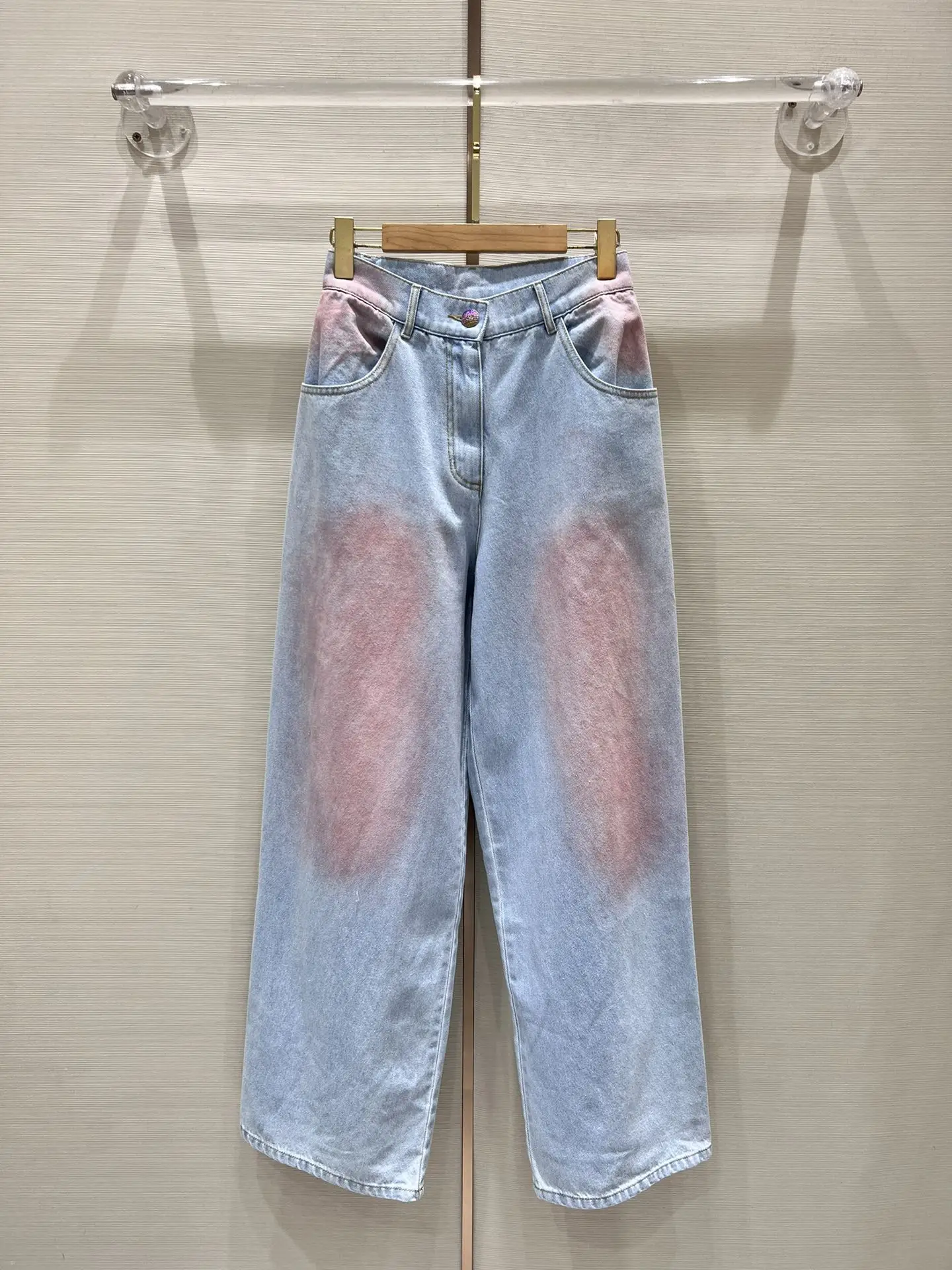 Evacandis Hoge Kwaliteit Vrouwen Nieuwe Tie Dye Gradatie Denim Wijde Pijpen Broek Katoen Sweet Casual Blauwe Vintage Lange Broek