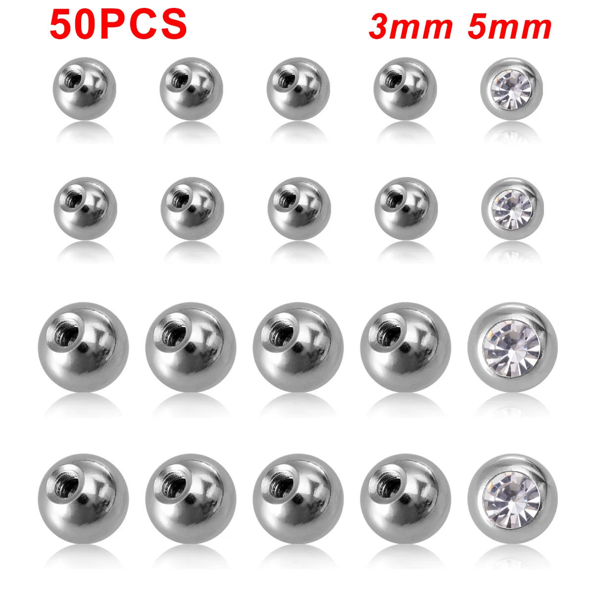 50pcs Stainless Steel Ball Accessories Nipple Piercings Nose Eyebrow Piercings Screw Balls Piercing Earring Replacement Ball