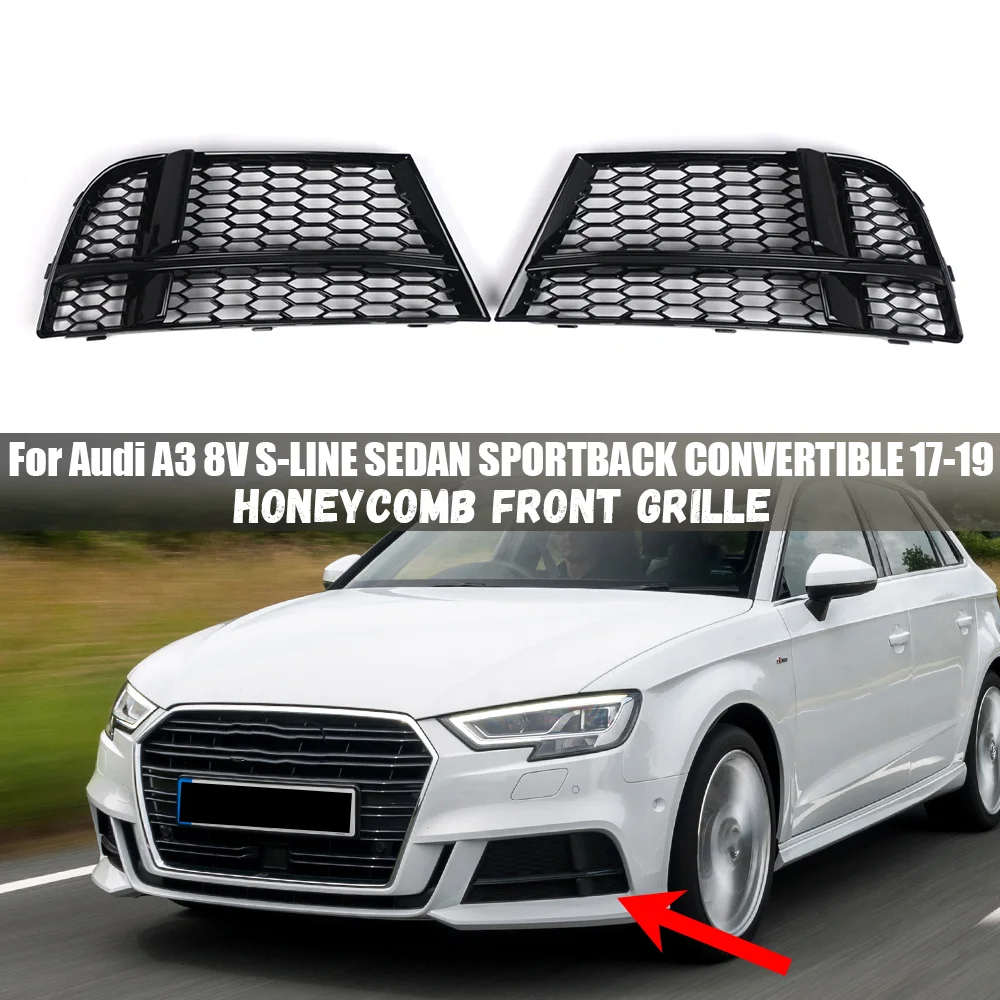 Car Front Grille Honeycomb Grille Cover Mesh Grill For Audi A3 8V S-line Sedan Sportback 2017 2018 2019 Fog Light Grille Cover