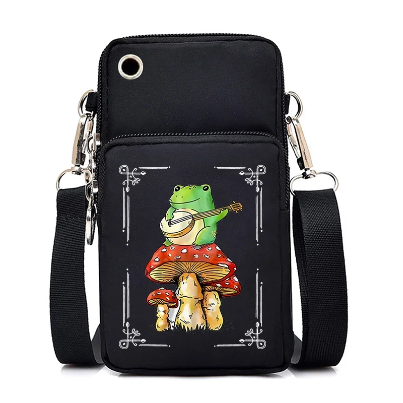 Paddenstoel Kikker Mobiele Telefoon Pocket Card Portemonnee Kleine Tas Vrouwen Mannen Schoudertas Multi-Functioneel Pakket Met Anime Cartoon Kikker