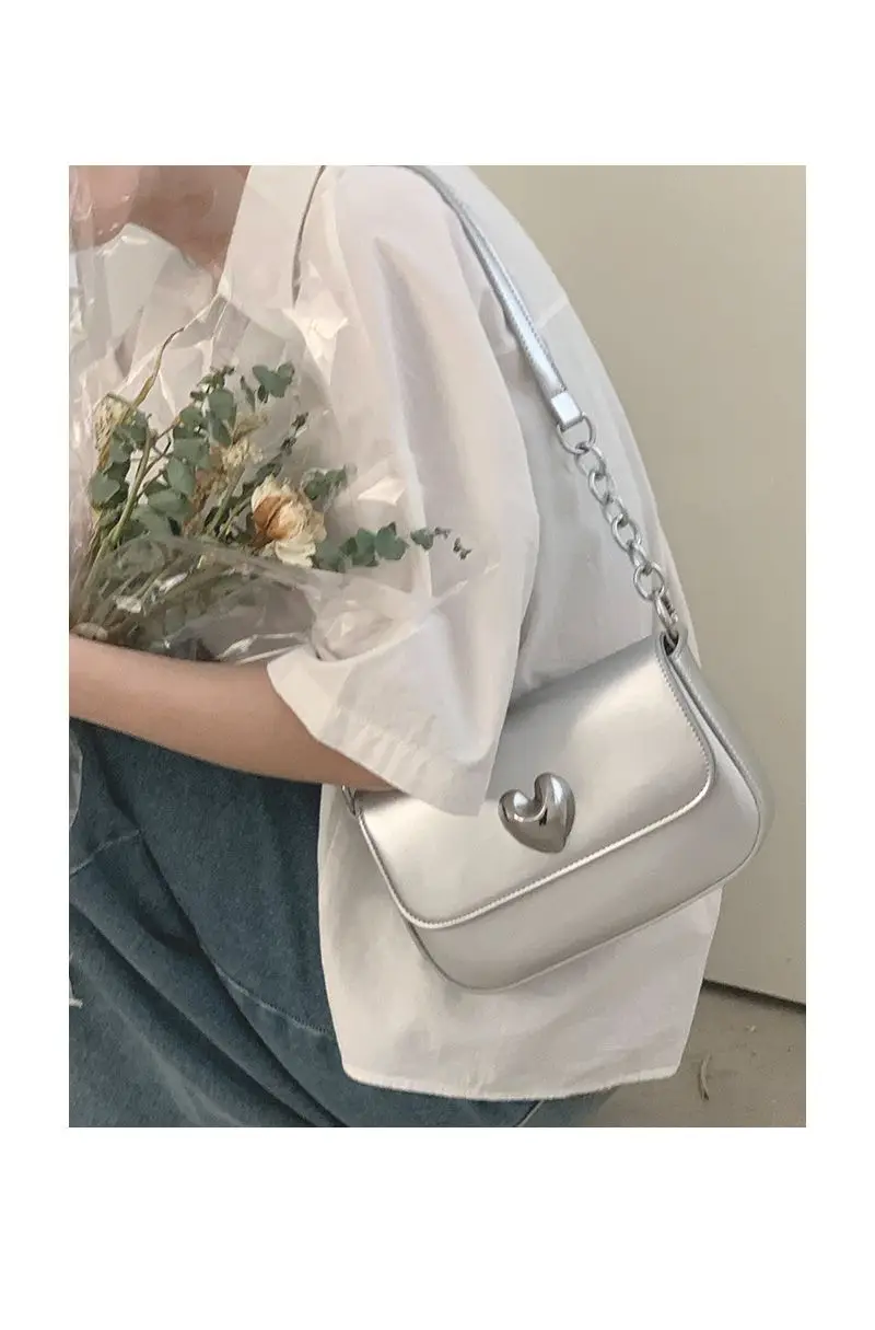 JIAERDI Harajuku Silver Crossbody Bags Women 2023 Heart Y2k Handbags Female Fairycore Aesthetic Messenger Bag Luxury Designer