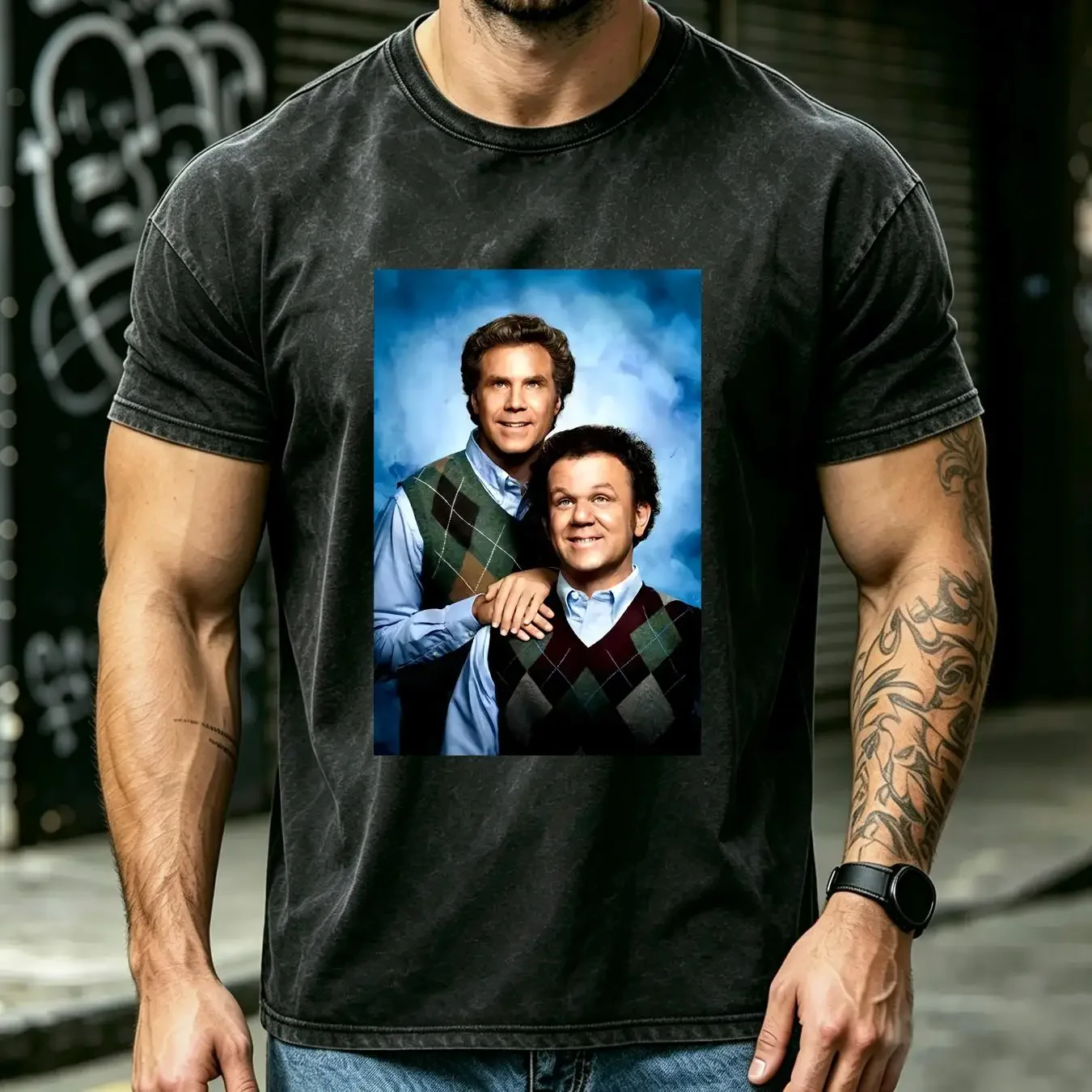 washed T Shirt Step Brothers Family Portrait Men's Sweater Vests Will Ferrell John vintage Washed Casual Stretched homme