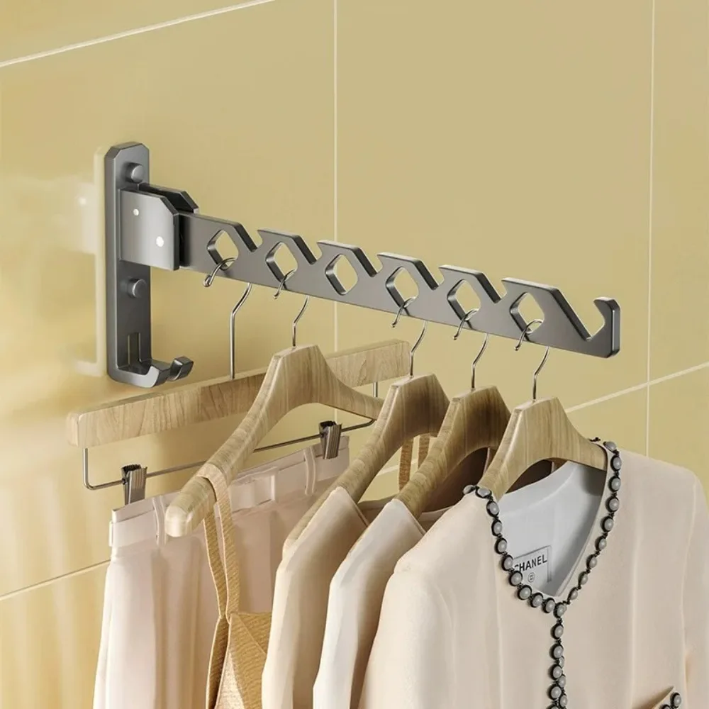 Clothes Hanger Punch Free Large Space with 8 Hole Hooks Retractable Hook Wall Mount for Kitchen Closet Wall Window Kids Clothes