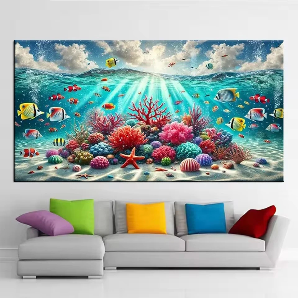 Diy 5D Diamond Painting Kits Underwater Fish,Turtles,Dolphins,Corals,Starfish Landscape Full Diamond Mosaic Embroidery Big Size