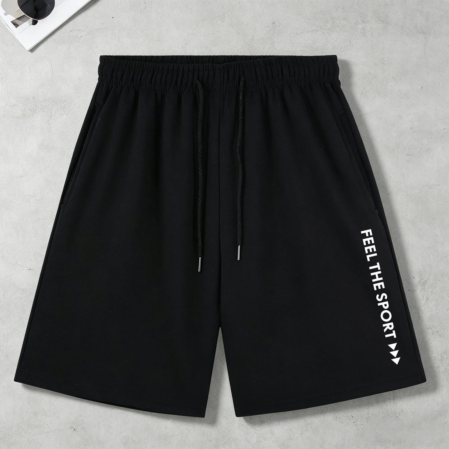Feel The Sport Print Pocket Pants Man Summer Fashion Drawstring Shorts All-Match Sportwear Unisex Street Retro Sweatpant