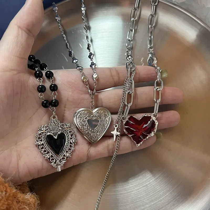 Forever Love Heart Shape Pendant Women Necklace Metal Heart Epoxy Resin Beads Charm Beaded Link Chain Girls Necklace Jewelry image 6