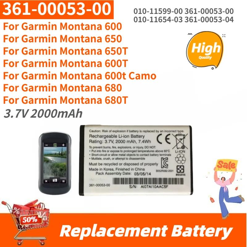 

361-00053-00 361-00053-03 High Quality Battery 3.7V 2000mAh For Garmin Montana 600 600T 650 650T Camo 680 680T Brand New
