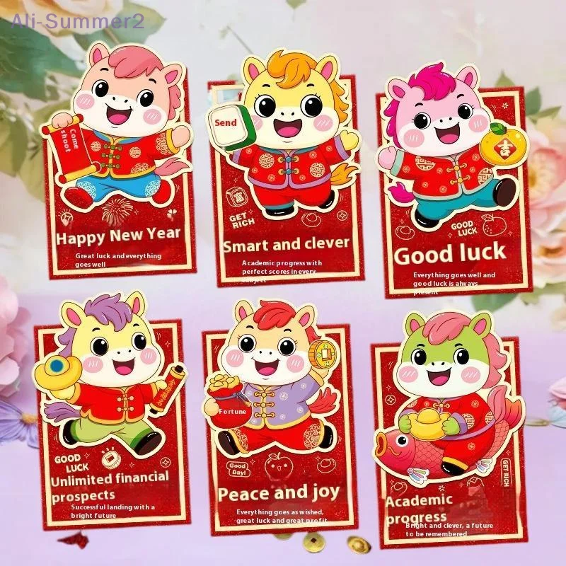 

6Pcs Chinese New Year Money Envelope Lucky Red Pockets 2026 Horse Year Spring Festival Marriage Birthday Envelope